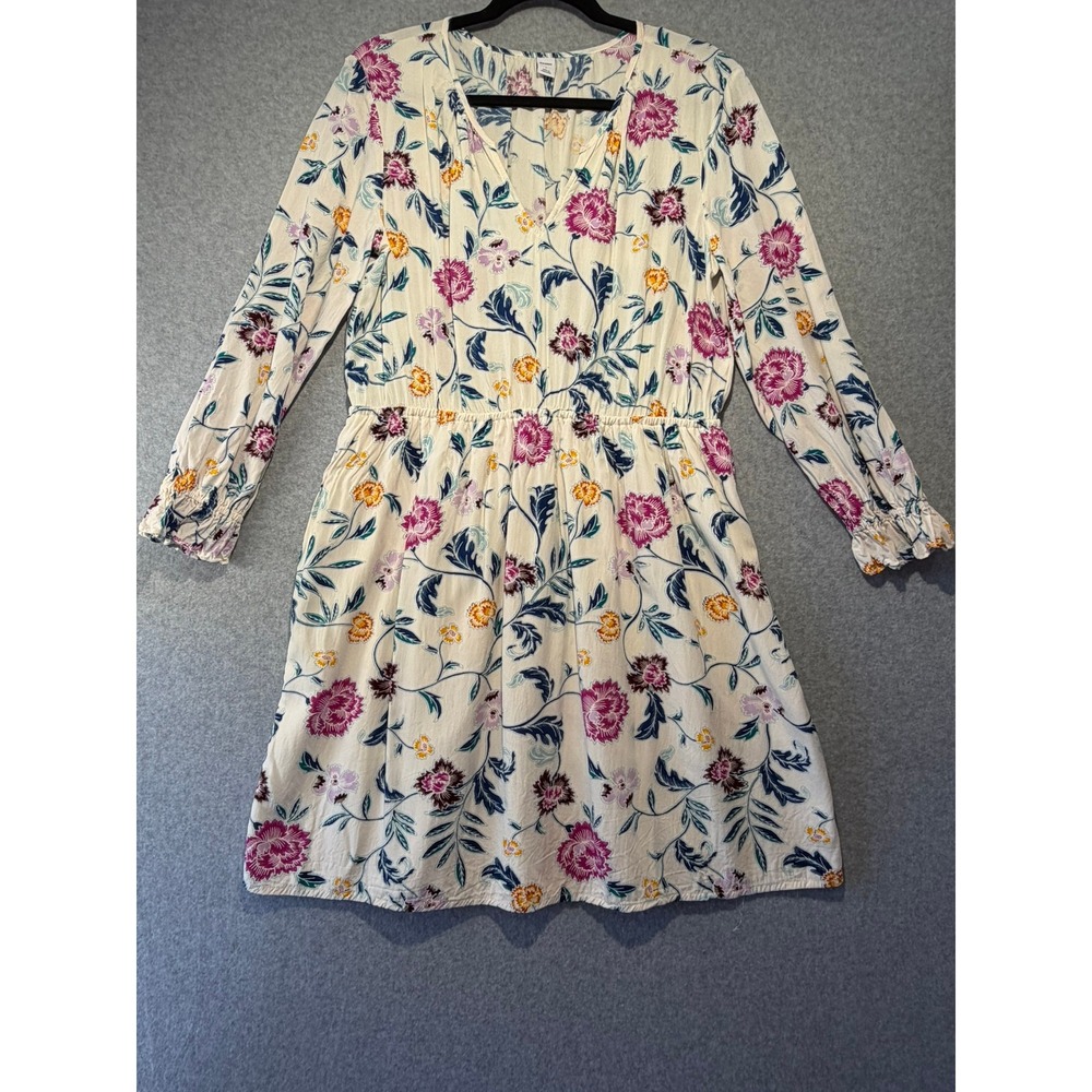 Old Navy Womens Large Floral Long Sleeve Mini Dress Cream Purple V-Neck Lined